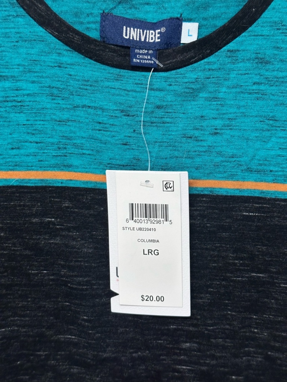 Univibe Teal, Black & Orange Stripe Short Sleeve Tee - Picture 2 of 2